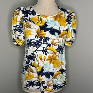 Chico’s floral tropical Puff Sleeve Slub Tee size 0 Small